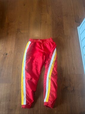 Vintage Red Track Pants with Yellow & White Stripes